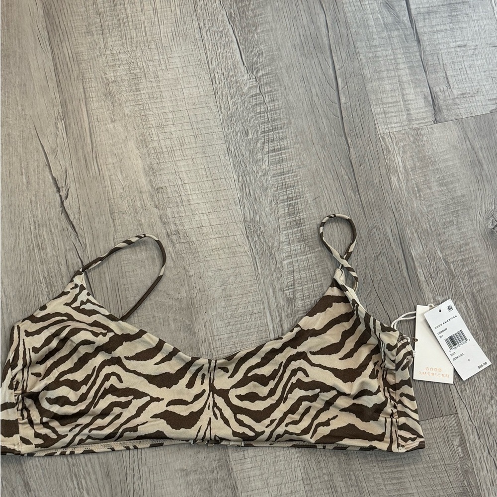 Good American Zebra-Print Brown & Cream Bikini Top